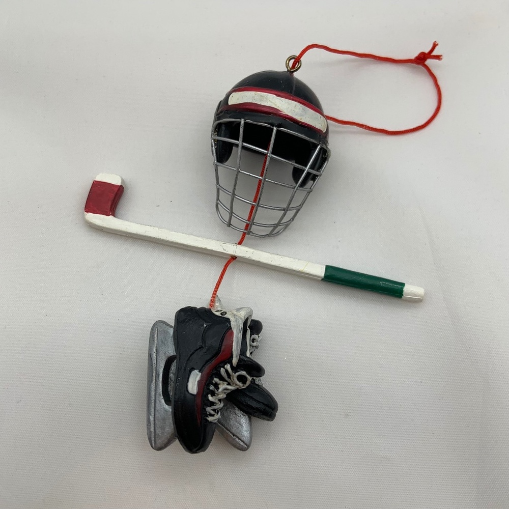 Vintage Hockey Helmet Stick & Skates Hanging Christmas Tree Ornament